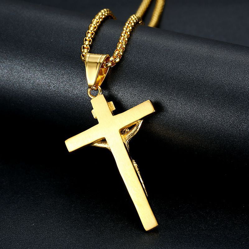 Jesus Cross Pendant Necklace Delicate Gold Plated Stainless Steel Planderful Gift For Her