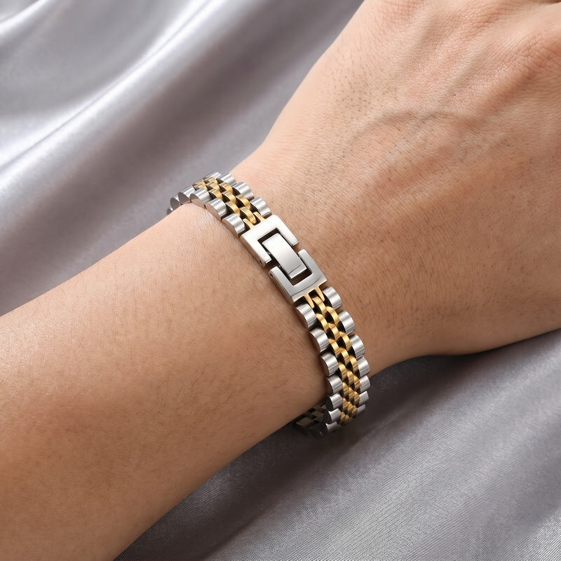 Japan & Korea Business Watch Chain Five Baht Strap Chain Stainless Steel Unisex Bracelet
