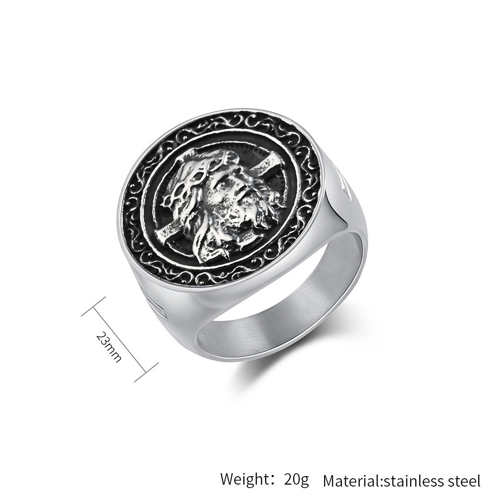 Planderful Stainless Steel Cross Ring For Men Retro Hip Hop Style Personalized Jewelry
