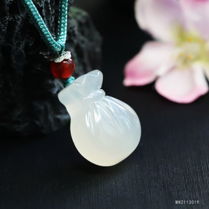 White Chalcedony Fortune Bag Pendant