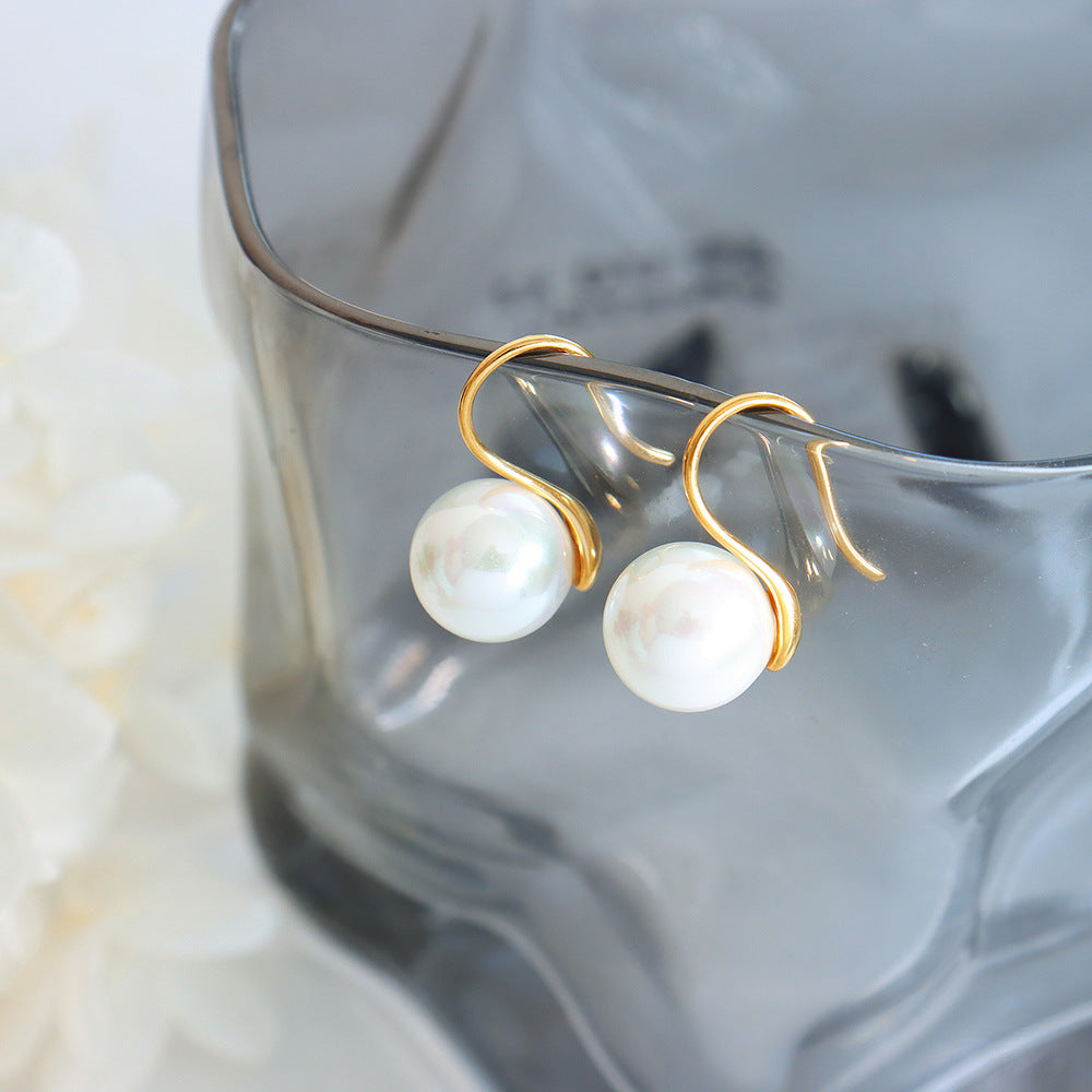 Elegant 18k Gold Plated Geometric Earrings with Imitation Pearls