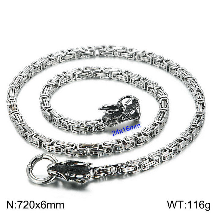 Planderful Dragon Necklace for Men 6mm Titanium Retro Chain