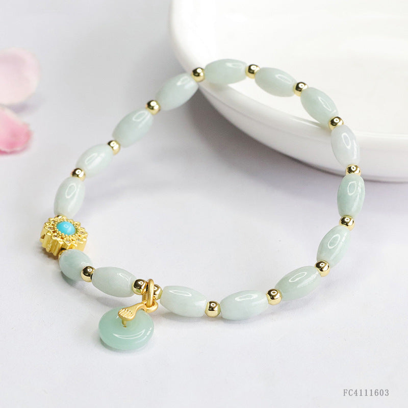 Jadeite Peace Buckle & Rice Bead Beaded Bracelet