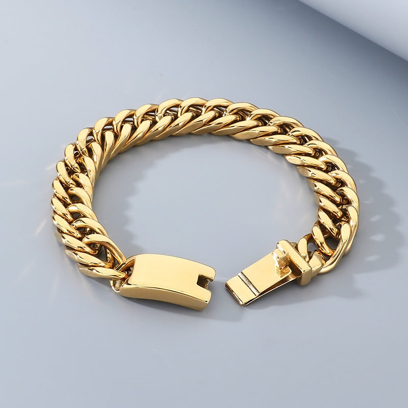 Titanium Steel – Punk 12mm Double Woven Four-Sided Grinding Cuban Chain Men's Stainless Bracelet