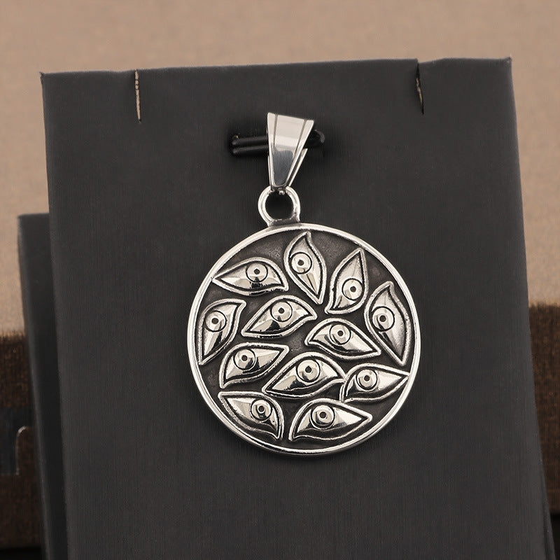 Vintage Devil's Eye Square Pendant, Bold Punk-Inspired Stainless Steel Accessory for Men