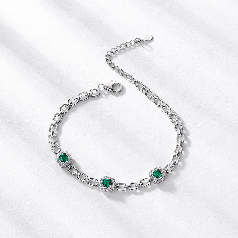 S925 Sterling Silver Lab-Grown Emerald Signature Bracelet