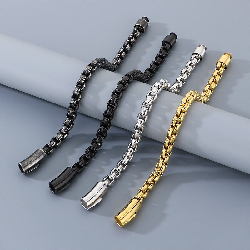 8mm Stainless Steel Square Pearl Round Buckle Unisex Bracelet Business Style