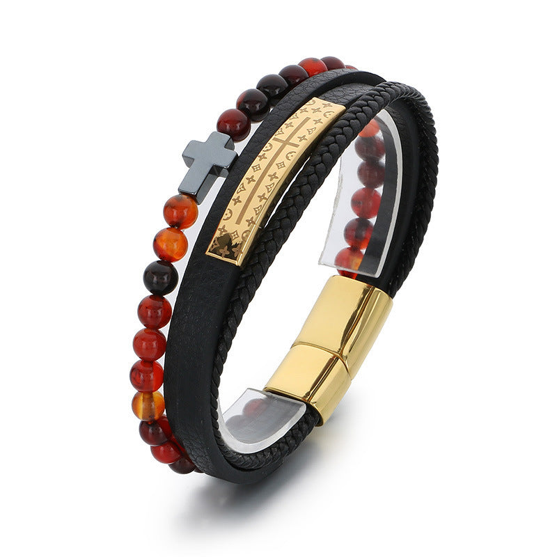 Planderful Men's Titanium Steel Cross Braided Rope Bracelet