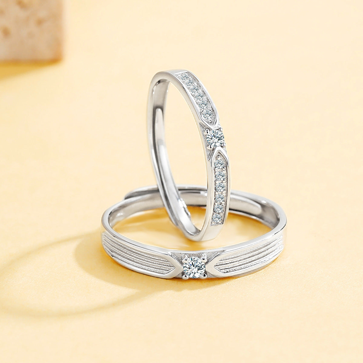 Planderful Jewelry Everyday Genie Sterling Silver Zircon Couple Ring Set For Men And Women