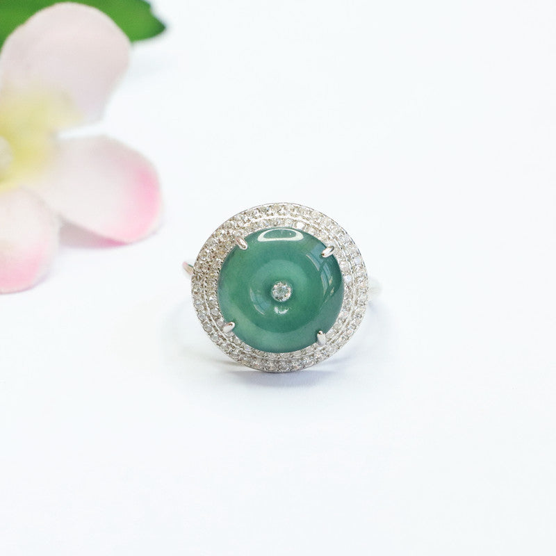 Icy Blue Jadeite Peace Buckle 925 Silver Ring