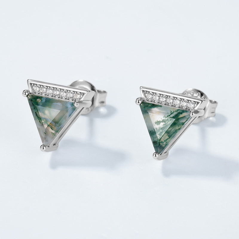 S925 Sterling Silver Moss Agate Triangle Jewelry Collection