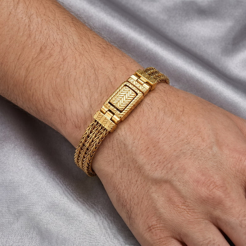 Keel Chain Punk Style 7/10mm Woven Wheat Ear Pattern Stainless Steel Men's Bracelet
