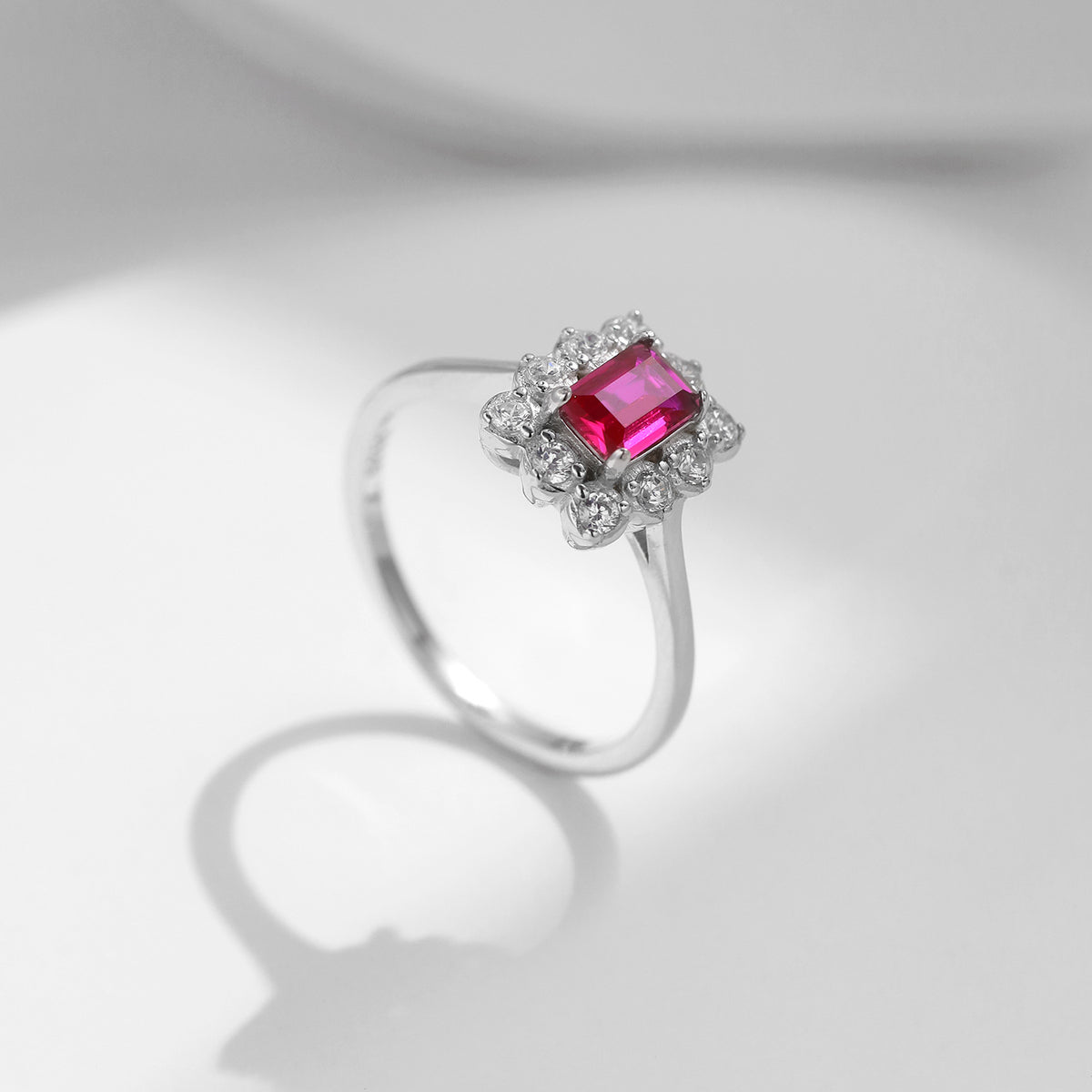 925 Sterling Silver Ruby-Color Ring