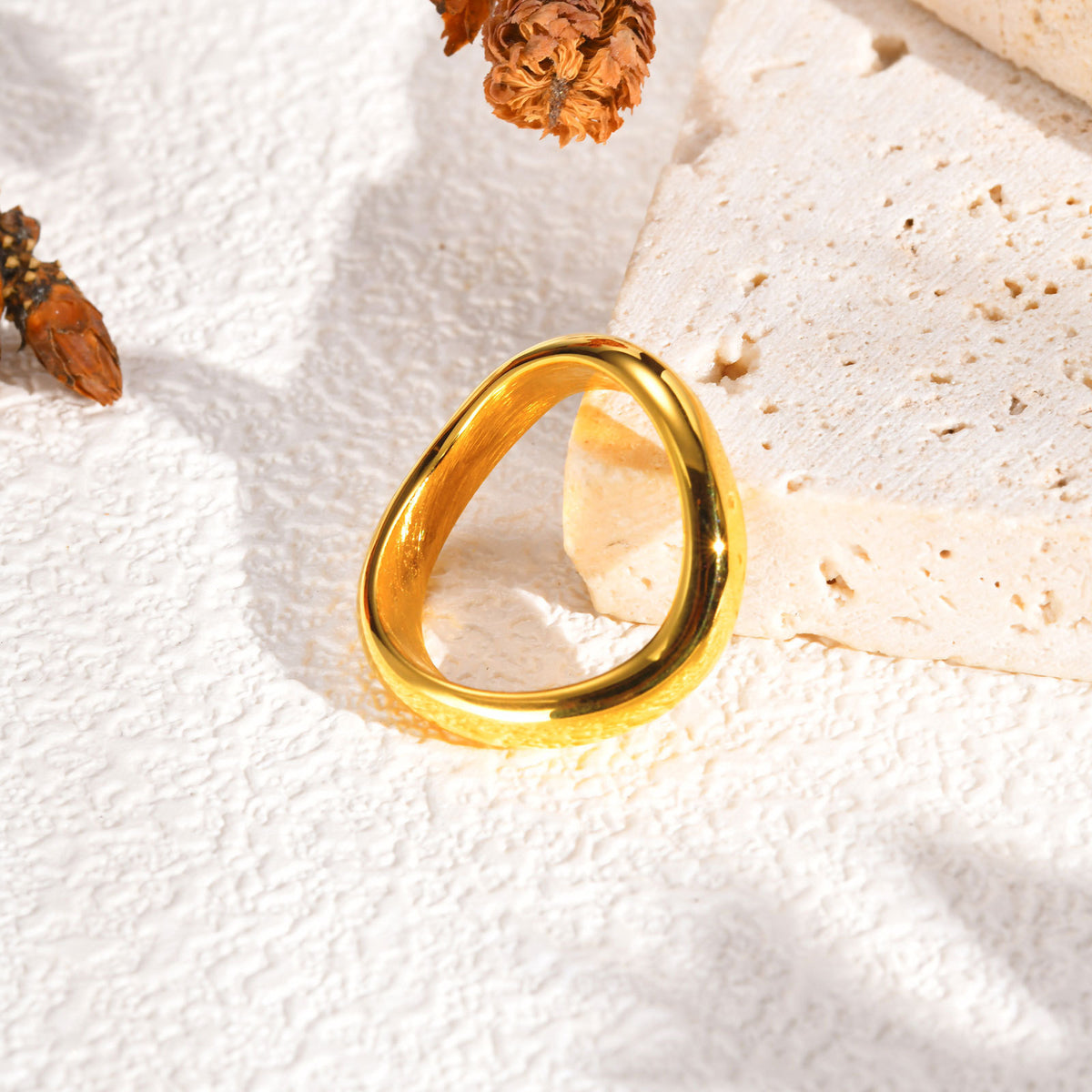 Stylish Stainless Steel Smooth Three-Layer Water Drop Geometric Wave Gold Ring