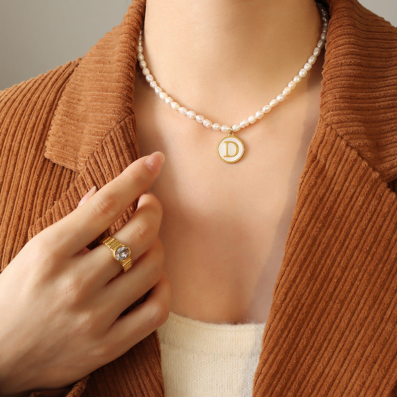 French Chic Pearl Necklace with White Sea Shell Inlay