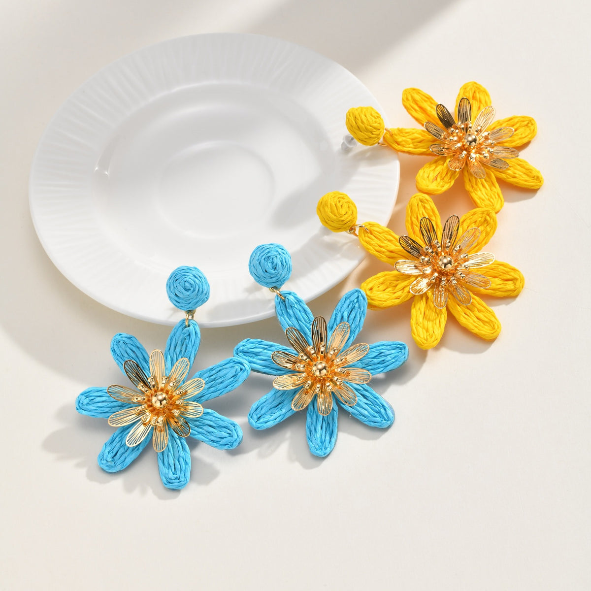 Turquoise Woven Flower Statement Earrings