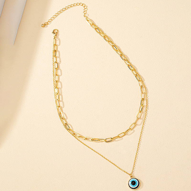 Enchanting Double-Layered Devil's Eye Pendant Necklace for Women - Vienna Verve Collection