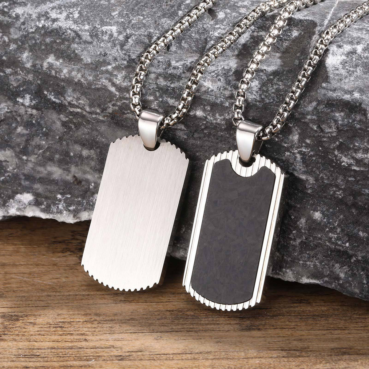 Carbon Fiber Dog Tag Stainless Steel Necklace