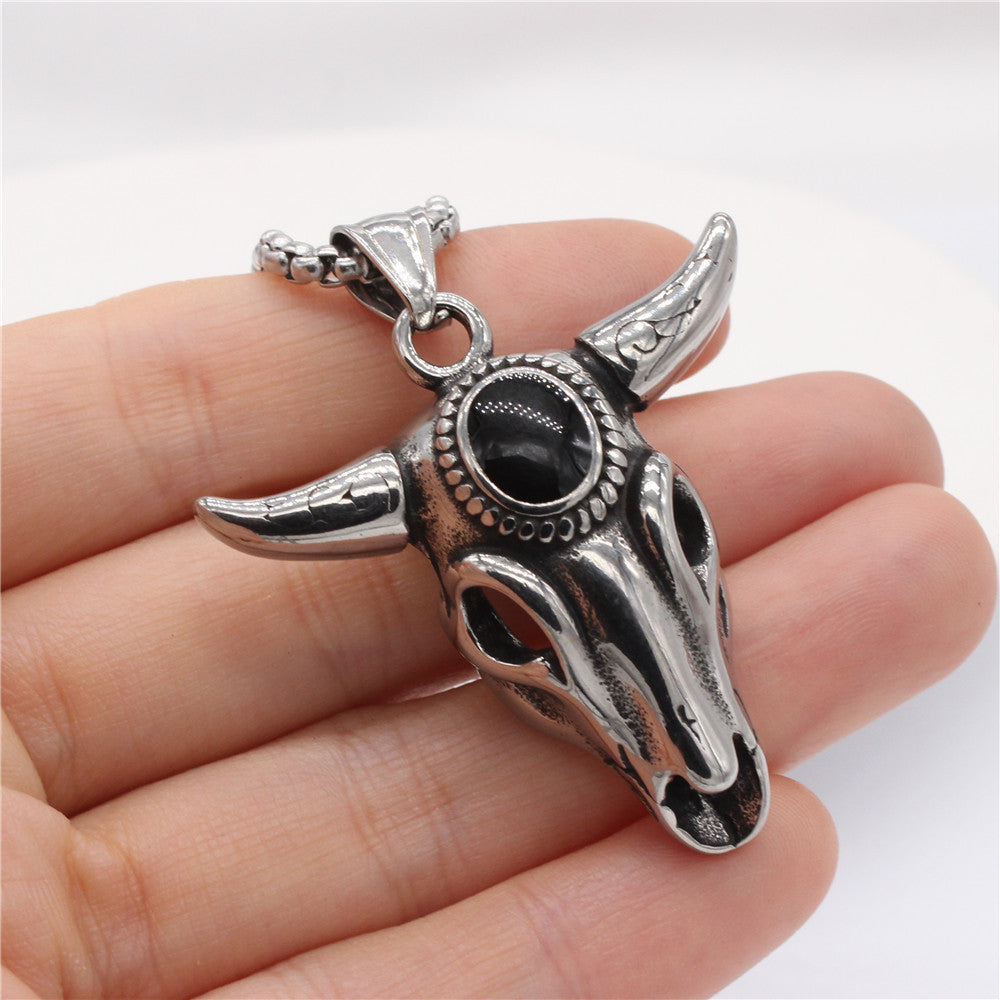 Planderful Premium Titanium Bull Head Pendant Unisex Retro Style Jewelry For Men And Women