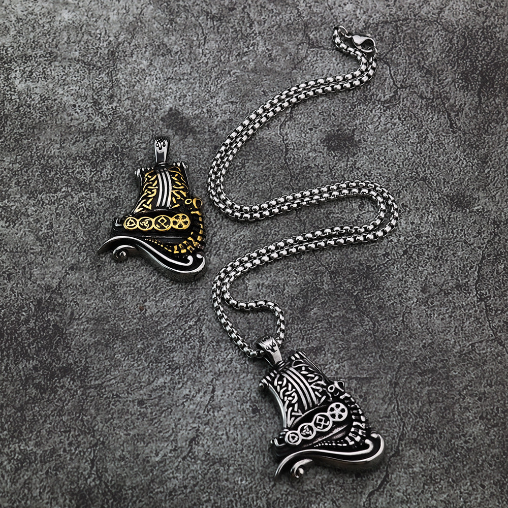 Nordic Viking Ship Personalized Men's Pendant Necklace Jewelry