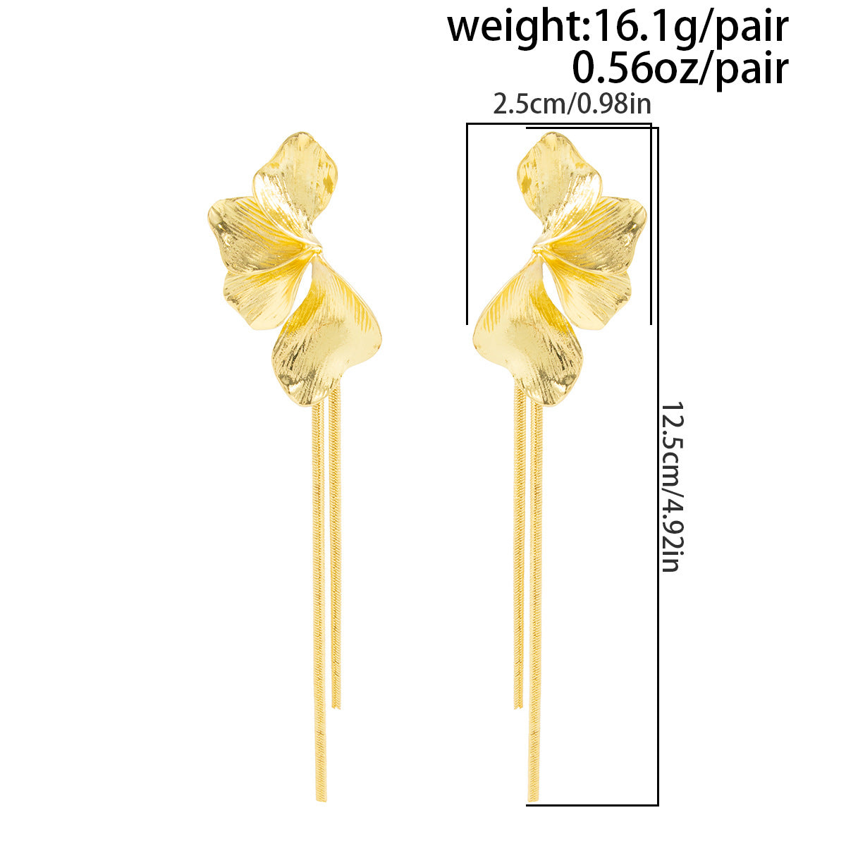 Planderful Vienna Verve Petal Stud Earrings For Women With Long Fringe Snake Bone Chain Statement Jewelry