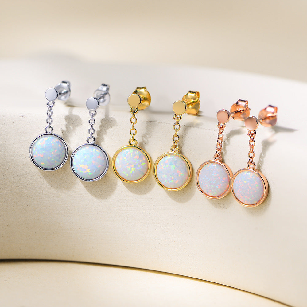 Foreign Trade Popular Earrings Versatile Copper Gold-Plated Earrings Opal Ear Jewelry
