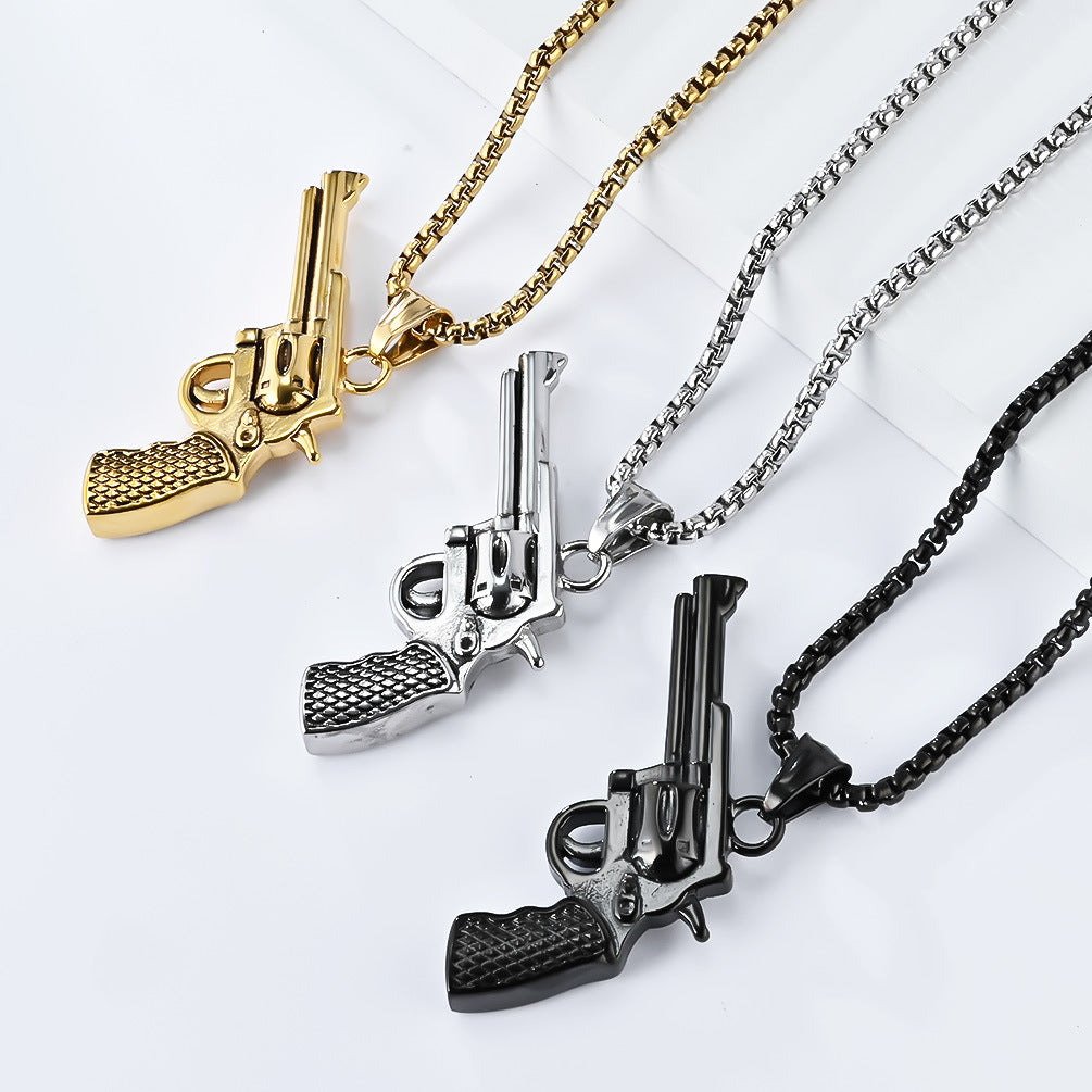 European and American Hip Hop Titanium Steel Revolver Necklace