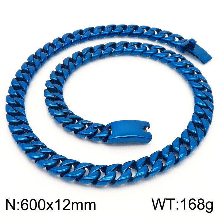 Stainless Steel Punk, Korean Version Of Cuban Chain 12mm Necklace Men's Glossy Necklace