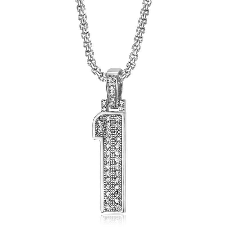 Planderful Everyday Genie Hiphop Stainless Steel Gold Plated Zircon 0to9 Digital Pendant Necklace For Men