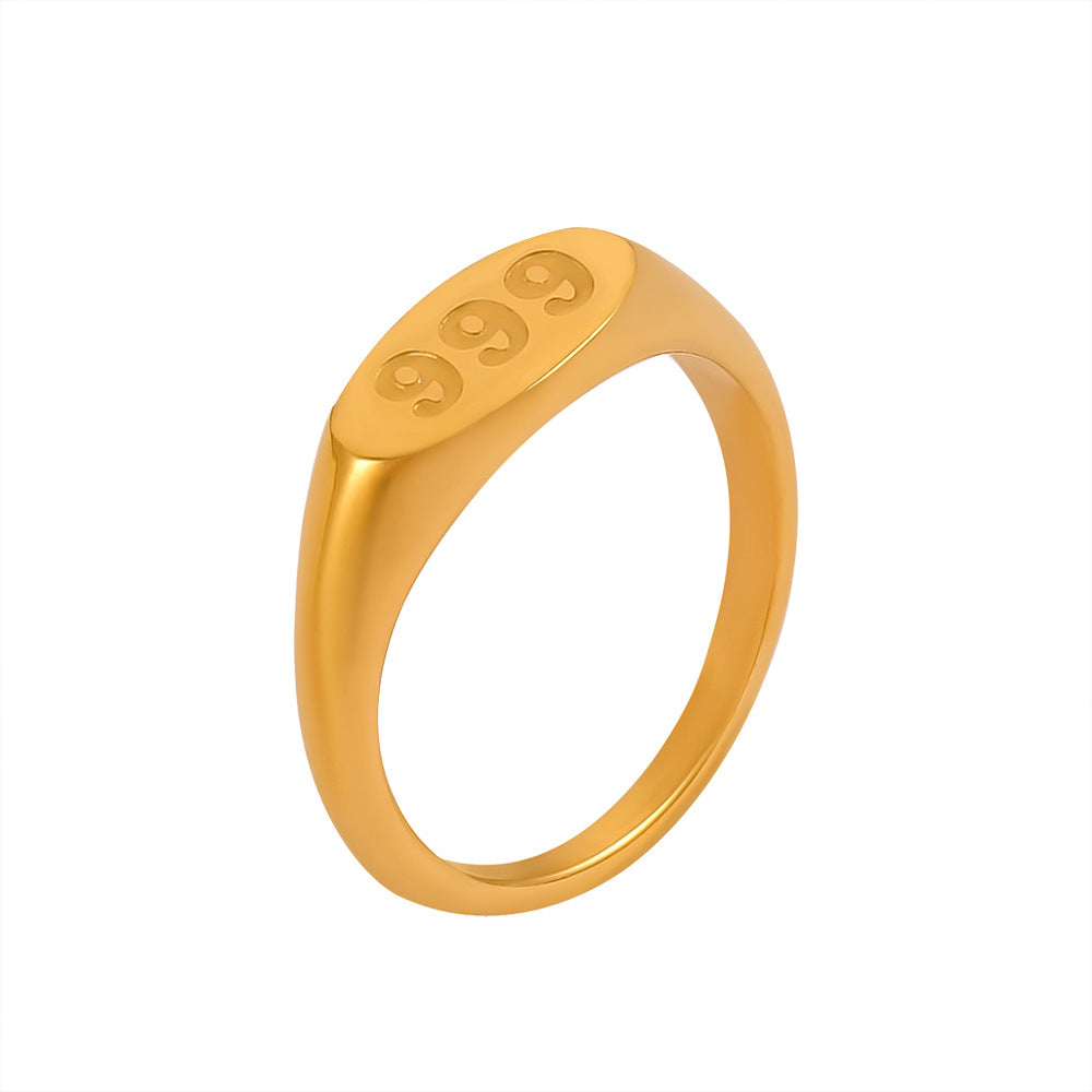 Triple Charm Gold-Plated Titanium Steel Ring in Size 7-8