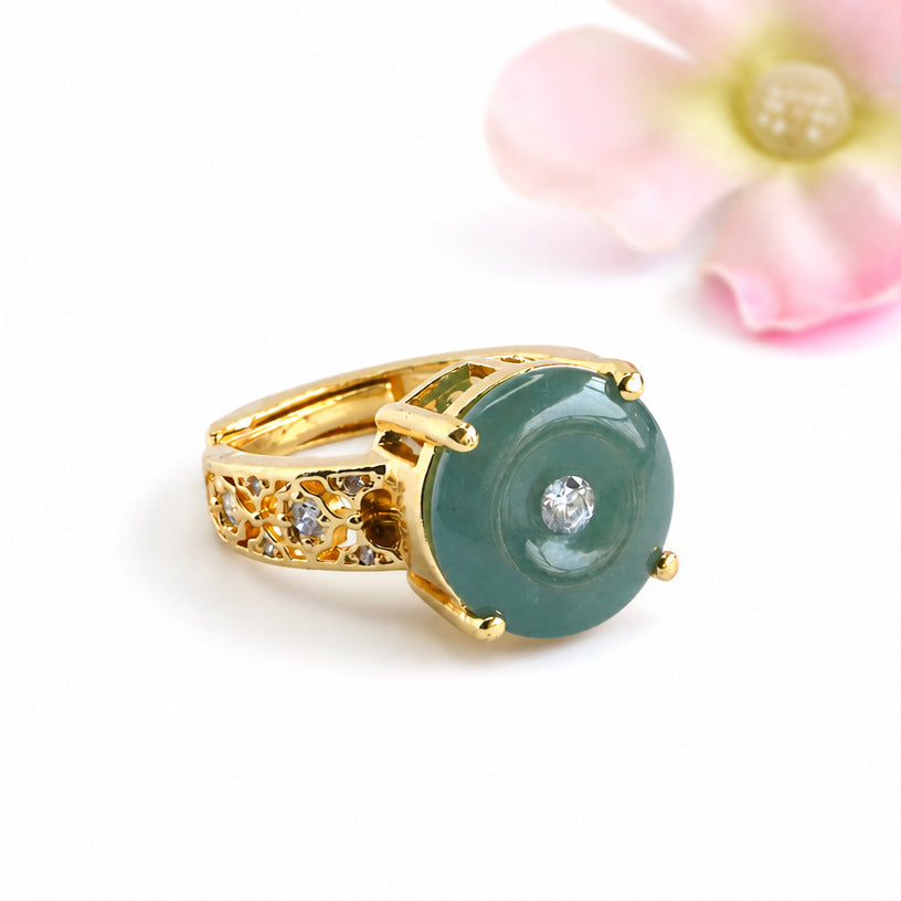 Blue-Water Jadeite Peace Buckle Ring