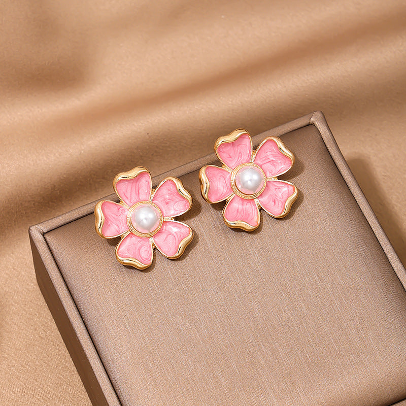 Delicate Pink Flower Metal Earrings for Romantic Summer Dates