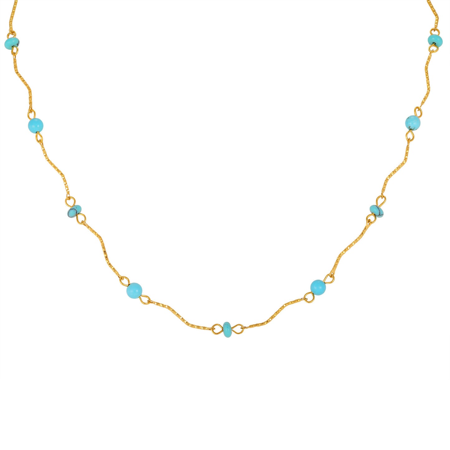 Ocean Wind Stainless Steel Turquoise Imitation Pearl Conch Starfish Shell Wave Bead Necklace