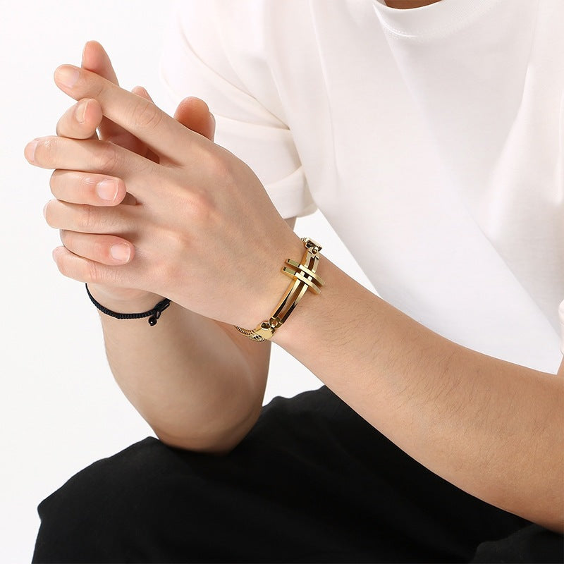 Street Shot Stainless Steel Keel Chain Men's Bracelet – Design Hollow Cross