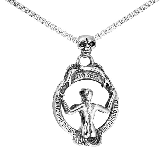 Planderful Bold Skull Mirror Pendant Necklace Titanium Steel Mirror Finish Unisex Gift For Women And Men