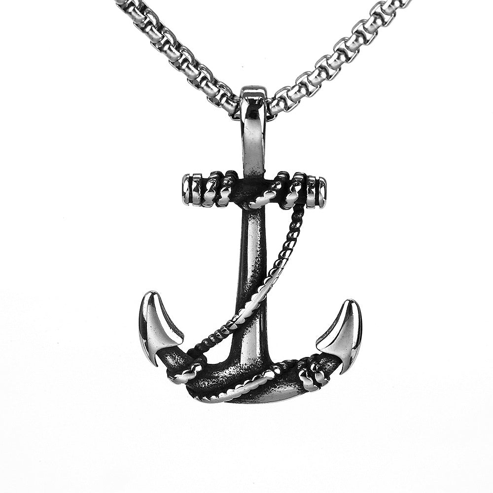 European And American Retro Stainless Steel Men's Pendant Viking Warship Anchor Necklace