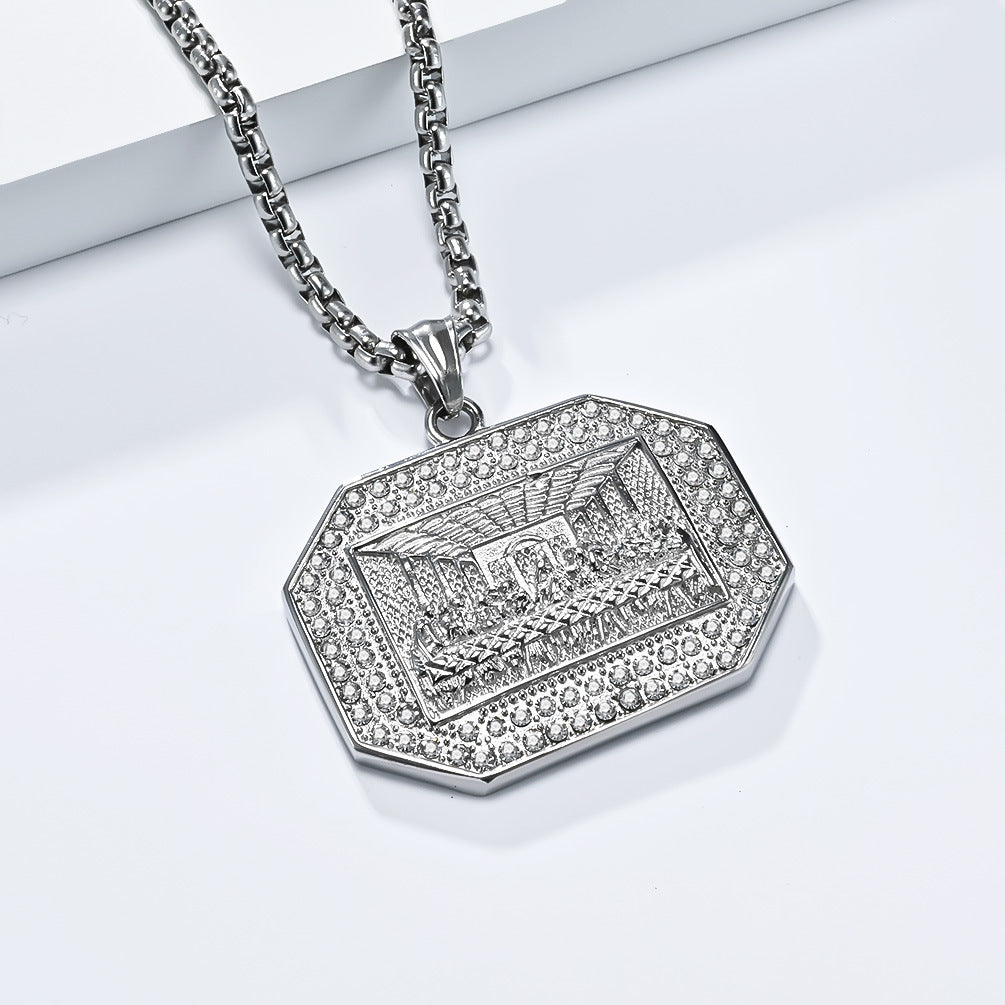 Zircon Last Supper Necklace Stainless Steel Unisex Hip Hop Statement Pendant Planderful Everyday Genie
