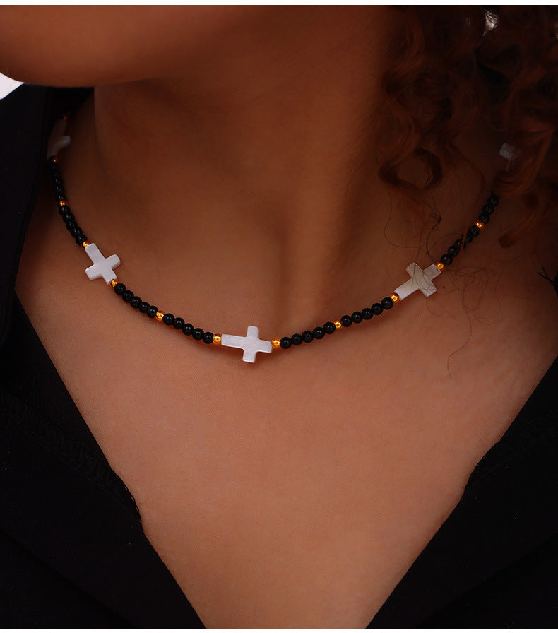 Luxurious Handmade Agate Shell Beaded Necklace with Titanium Steel Design