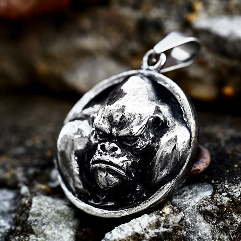 Titanium Steel Gorilla Head Pendant with Zodiac Monkey Design for Men
