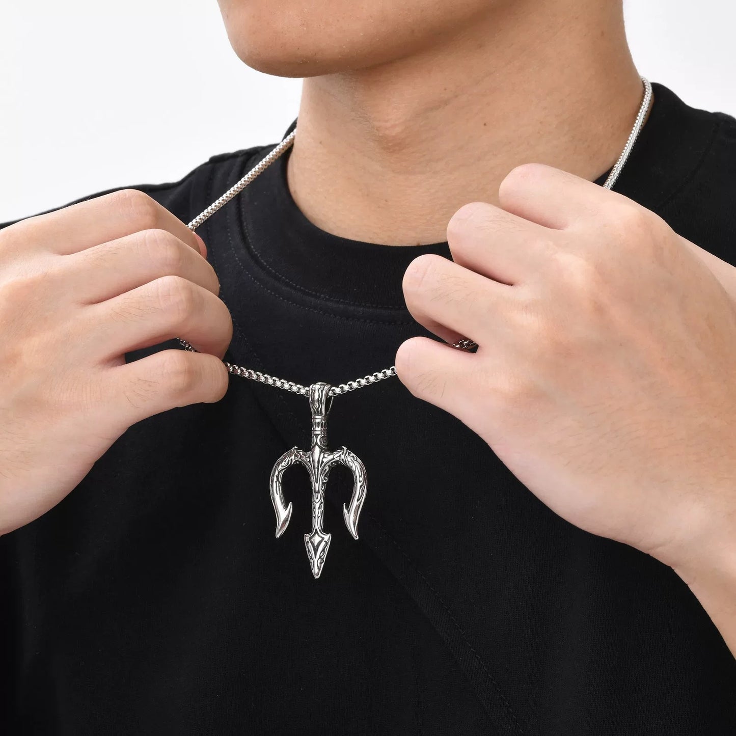 Planderful Aquaman Trident Pendant Necklace For Men Stainless Steel Custom Retro Hip Hop Style