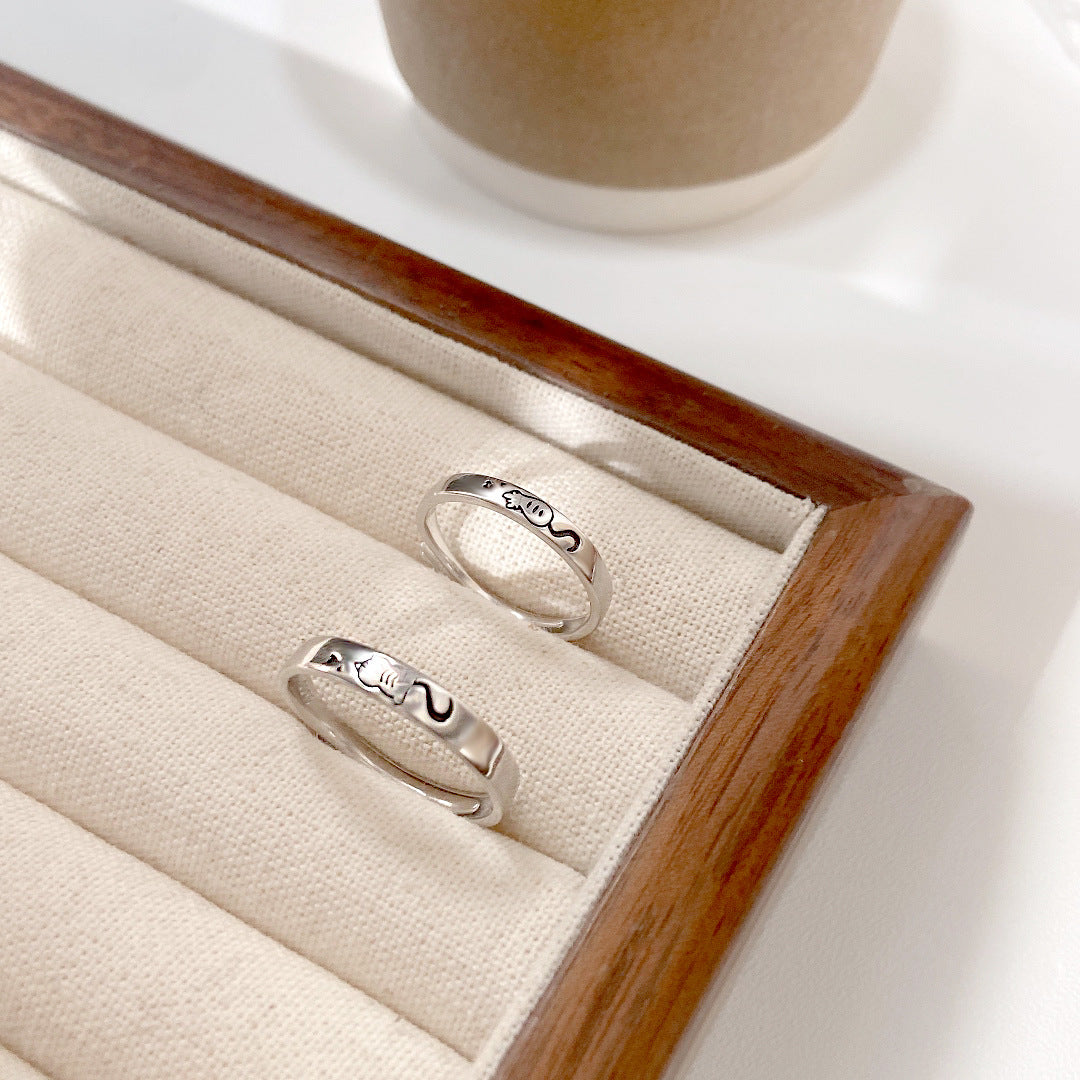 S925 Sterling Silver Cat Couple Ring — Adjustable
