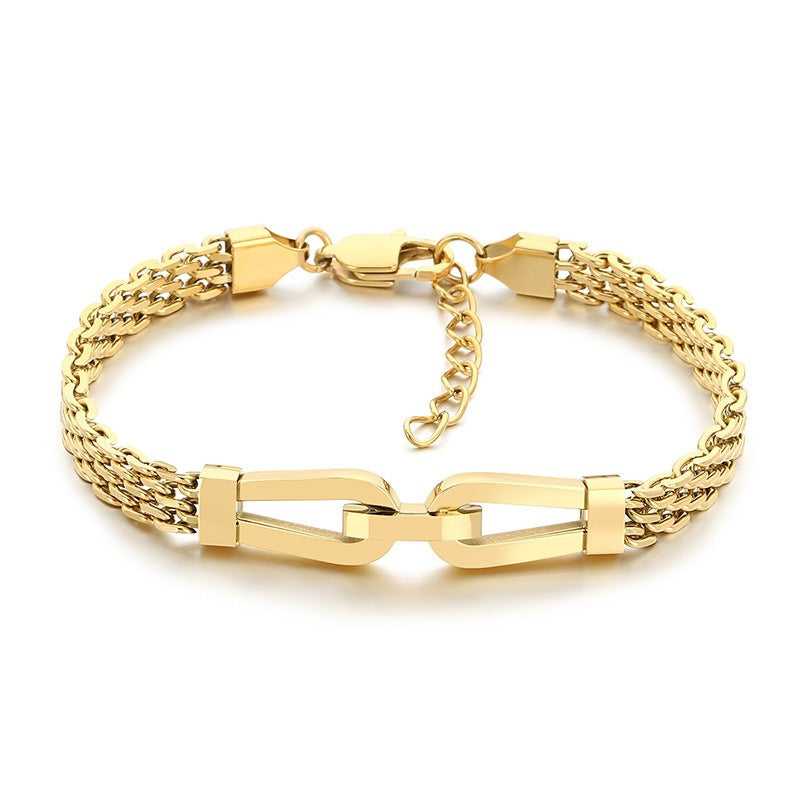 Style Hollow Woven Chain Design Horseshoe Buckle Titanium Steel Men's Bracelet