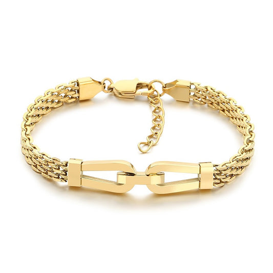 Style Hollow Woven Chain Design Horseshoe Buckle Titanium Steel Men's Bracelet
