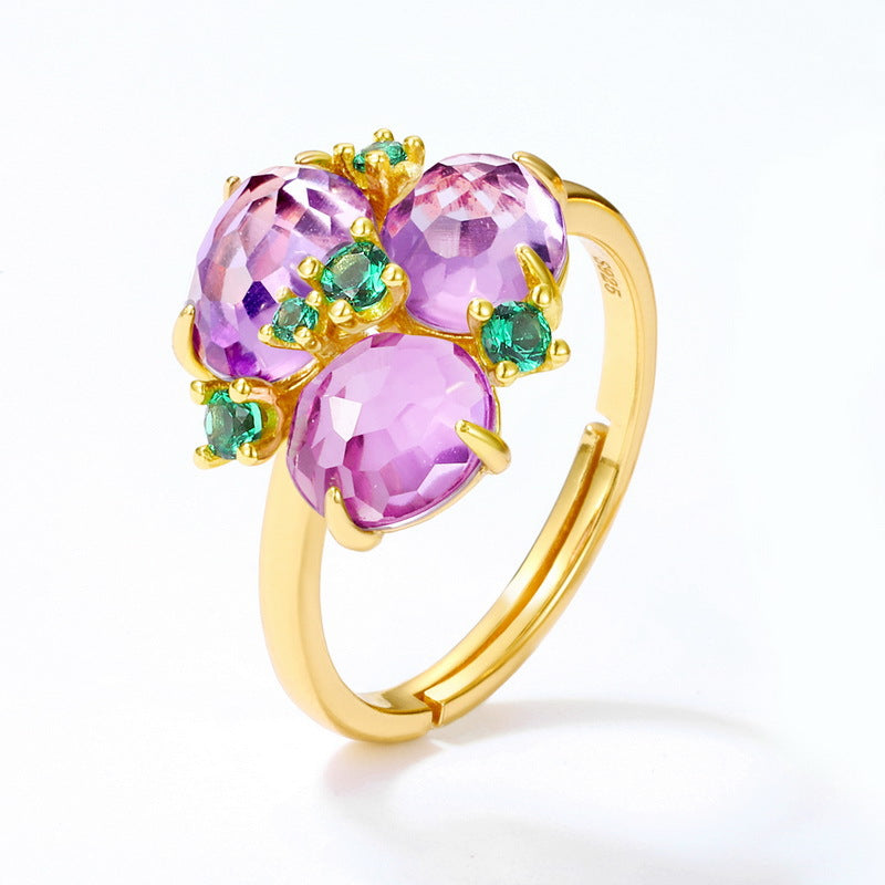 S925 Sterling Silver Gold-Plated Amethyst & Citrine Geometric Ring