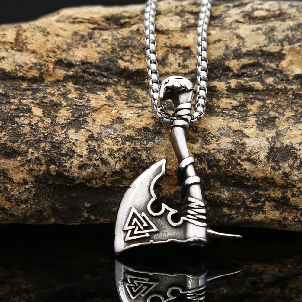 European and American Stainless Steel Viking Axe Necklace