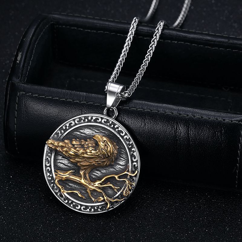 Planderful Viking Odin Crow Pendant For Men Domineering Stainless Steel Necklace Bold Statement Accessory