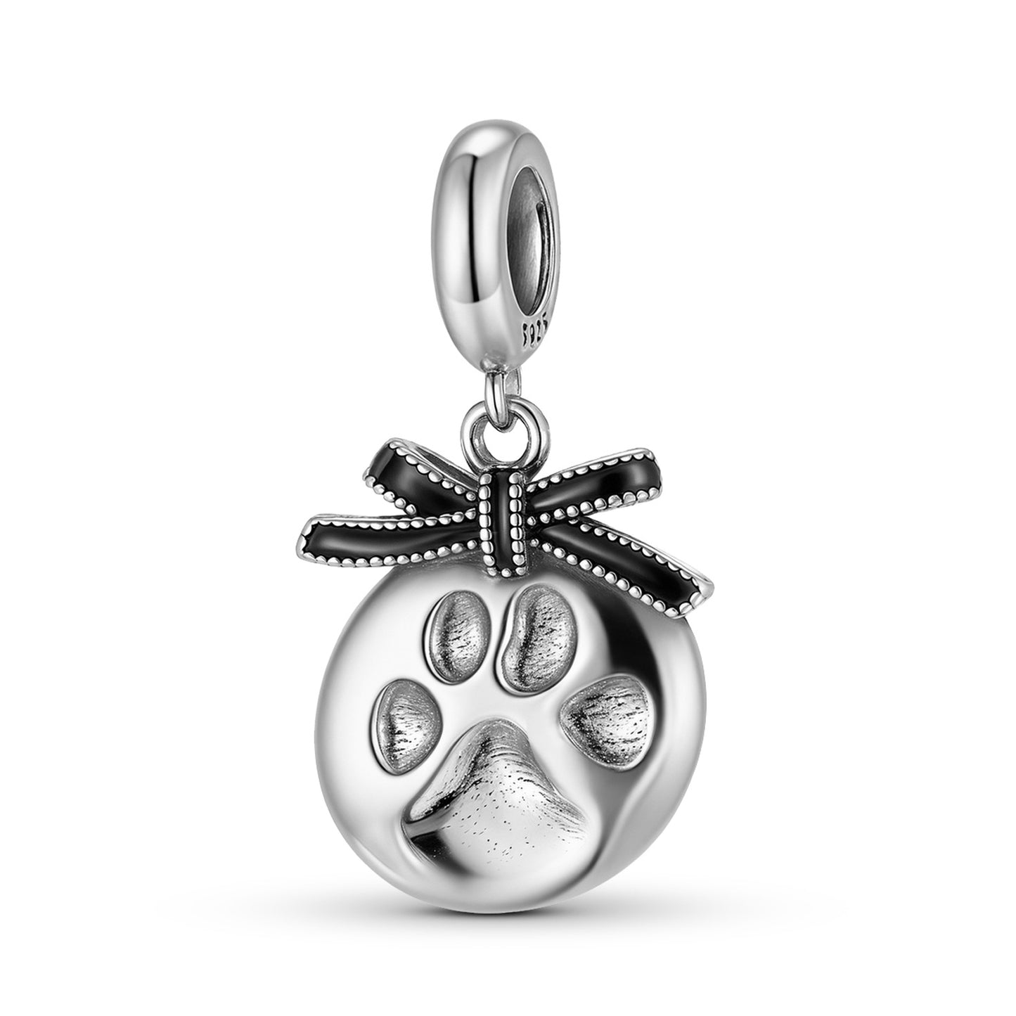 Planderful Jewelry S925 Sterling Silver Bow Dog Paw Pendant Necklace Elegant Gift For Her