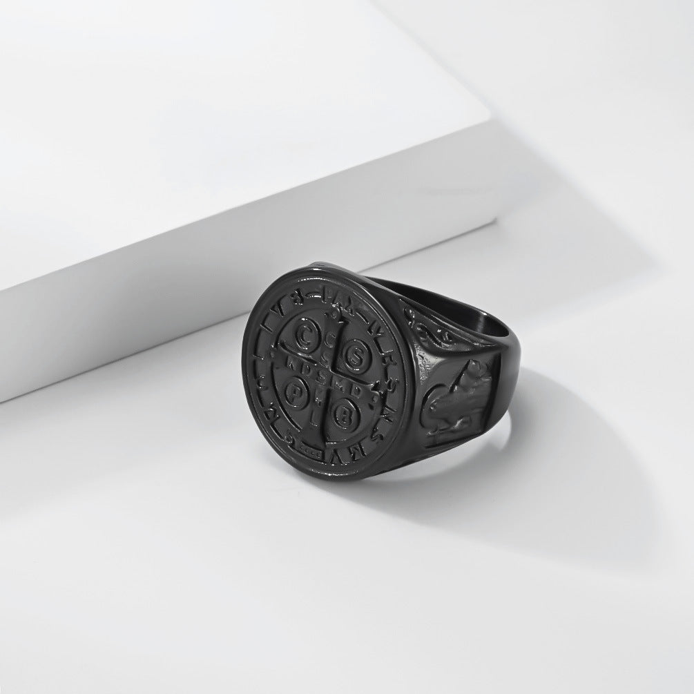 Planderful Saint Benedict Exorcist Ring For Men Titanium Steel Non Fade Protection Jewelry