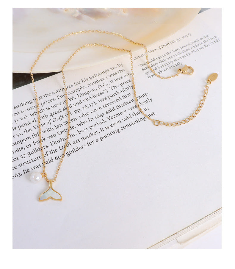 Mermaid Princess Fishtail Pendant Necklace - Imitation Pearl Design