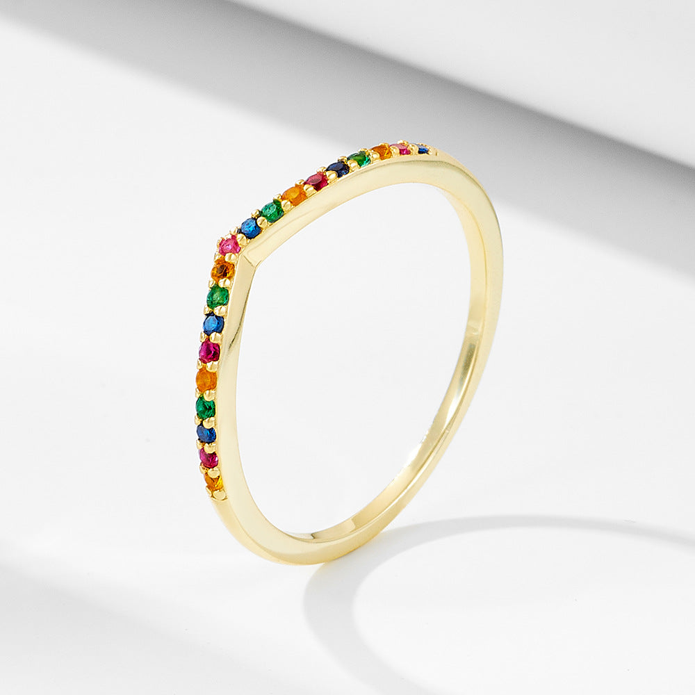 Jewelry S925 Sterling Silver Colored Zircon Ring Index Finger Ring Micro-Colored Zircon Ring